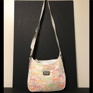 Liz Claiborne Retired White Leather & Multicolor Logo Design Crossbody Purse NWT